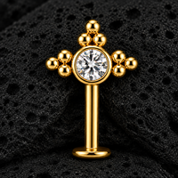 Anting-anting tusuk titanium CRYCRYSPURE G23 ASTM F136 berulir dalam, dengan CZ, untuk tulang rawan, tragus, dan flat back, perhiasan untuk wanita.
