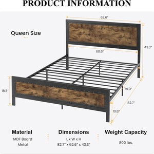 Lit en fer forgé du fabricant, lit double simple et moderne, structure en acier renforcé et en bois, grand lit avec tiroirs - Product Image 2