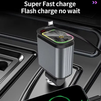 Cargador de Coche Universal de 120W 4 en 1 con Cables Tipo-C Retráctiles, Carga Rápida Multi-Puerto y Rotación de 180 Grados