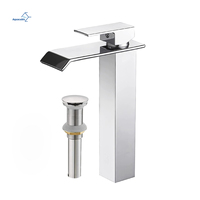 Robinet de salle de bain cascade Aquacubic certifié CUPC - Mitigeur monotrou à bec haut