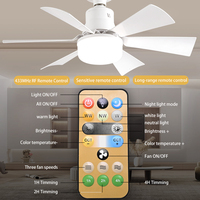 Ventilateur de plafond LED à moteur DC dimmable de 20,47 pouces avec 6 pales, 3 vitesses, base E27 pour salon et chambre à coucher