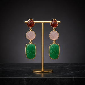 Boucles d'oreilles clous en laiton faites à la main avec pierres précieuses, plaquées rhodium, style bohème ethnique, unisexe - Product Image 2