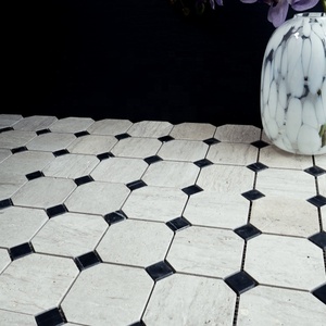 Mosaico <span class=keywords><strong>de</strong></span> Travertino Moderno <span class=keywords><strong>de</strong></span> Alta Gama para Decoración <span class=keywords><strong>de</strong></span> Paredes Exteriores, Uso en Hoteles, Piscinas y Villas, 10 mm, Negro y Blanco, Resistente al Agua - Product Image 1