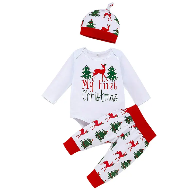 Bkd 100% Patroon Baby Kerst Romper Set Mijn Eerste Kerst Katoen Volledige Zeefdruk Unisex Crew Hals Actieve Dier