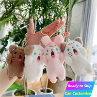 Porte-clés en peluche personnalisable en gros, mini figurines d'animaux (ours, chien, lapin, chat) avec fermoir métallique, pendentif décoratif pour sac à dos