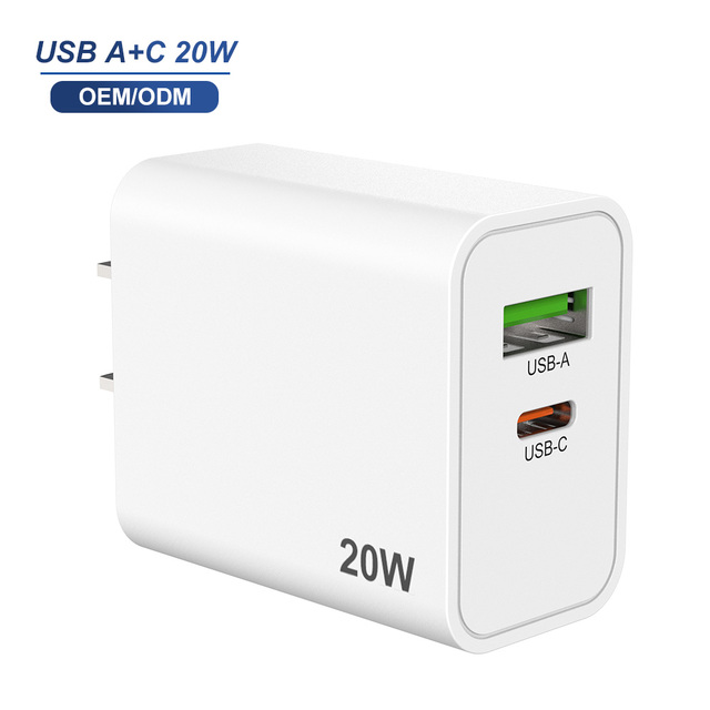 Universal US Plug 20W Quick Charge 3.0 USB Adapter Frosted Matte Finish Dual A+C Travel Charger Compact Fast Charging Cube