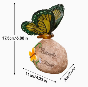 Statua di Farfalla su Roccia Alimentata a Energia Solare, Figurina in Resina con Luce LED per Decorazione Giardino - Product Image 2