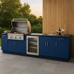 Mobile <span class=keywords><strong>cucina</strong></span> completo con frigorifero, laccato blu, lavello esterno con mobile e rubinetto - Product Image 2