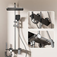 Mitigeur de douche mural en aluminium brossé pour eau chaude et froide, avec pommeau de douche pluie 4 fonctions, système de douche de salle de bain