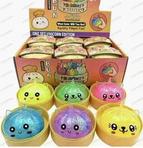 Gliway New Hot Selling <b>Unicorn</b> Dumpling Rainbow Color Bun Squeeze Toy Stress Relief Squish Toys 8.5x5.5cm Steamery Basket - Product Image 4
