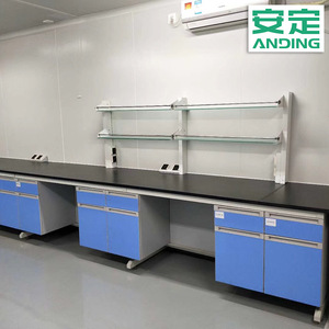 Plan de travail de laboratoire en acier avec surface époxy, 6 tiroirs et évier intégré, design industriel pour laboratoire de chimie scolaire - Product Image 4