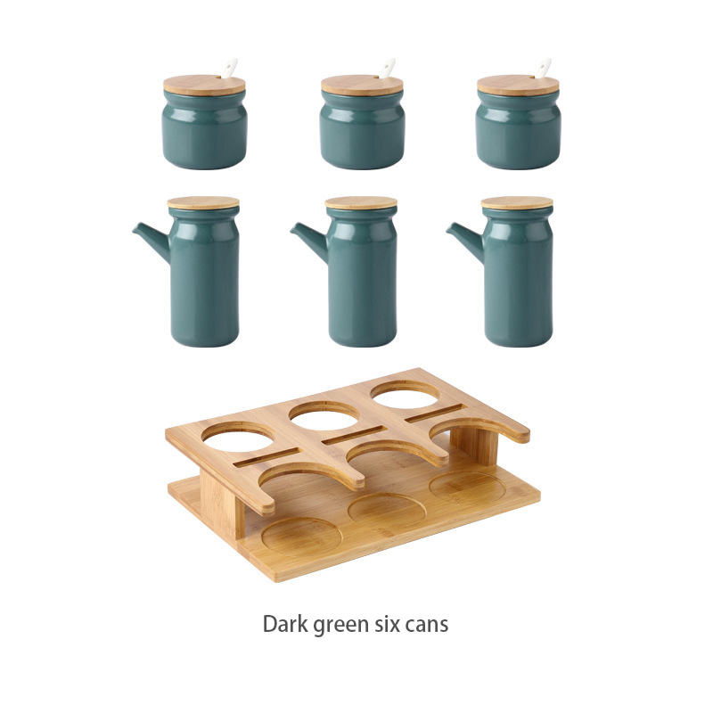 Set di 6 verde scuro con supporto di bambù