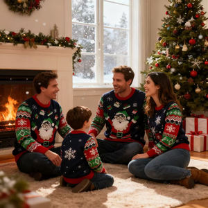 Nouvelle tenue décontractée parent-enfant, pull en tricot de Noël pour une famille de quatre personnes, pull de Noël à motif flocon de neige et renne - Product Image 3