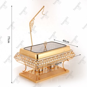 Sang Trọng 9L Vàng Chia Bên Trong Chafing Món Ăn Đặt Phục Vụ Đám Cưới Tự Chọn Máy Chủ Với Thép Không Gỉ Và Đồng Thau Kính Bảng Hàng Đầu - Product Image 2