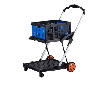 Đa Sử Dụng Hai Tier Đóng Mở Giỏ Hàng 360 ° Cán Bánh Xe Xoay Mua Sắm Giỏ Hàng Với <span class=keywords><strong>2</strong></span> Lưu Trữ Thùng Nhiệm Vụ Nặng Nề Gấp Xe Đẩy - Product Image 3