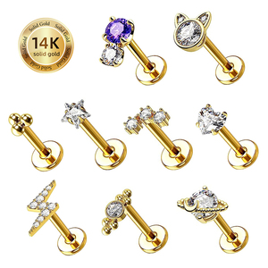 ท็อปอช หิน ดอกไม้ ดาว Labret กระดูกอ่อน Tragus Daith ดันไร้สายสไตล์สตั๊ด <span class=keywords><strong>14K</strong></span> ทองคําแท้แหวนเข็มจมูกเจาะ - Product Image 1