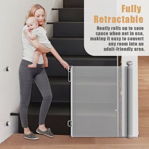 Barrière de sécurité rétractable pour bébé en PVC, barrière d'escalier en maille, barrière de porte murale pour bébés et animaux domestiques - Product Image 5