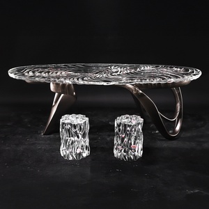 Mesa de Té de Resina Estilo Dunhuang, Transparente, con Ondas de Agua, de Lujo, para Interiores - Product Image 5