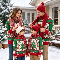 Tenues de Noël personnalisées assorties parent-enfant pour la famille, ensemble de quatre pulls en acrylique motif renne et sapin de Noël, automne-hiver