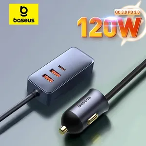 Baseus 120W xe Thuốc lá nhẹ hơn Splitter QC 3.0 PD 3.0 USB xe sạc PD 20W sạc nhanh cho iPhone Xe USB ổ cắm Adapter - Product Image 1