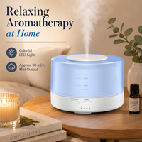 Diffuseur d'huiles essentielles ultrasonique blanc 500 ml, humidificateur d'aromathérapie, LED 7 couleurs, arrêt automatique, 3 minuteurs, autonomie 15h, indicateur de niveau d'eau