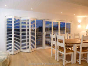 Porte pliante en bois massif au design moderne, fenêtre à persiennes rétractables, volet accordéon pour salle de bain, chambre, hôtels, fini - Product Image 3