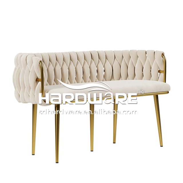 Fabric Woven Back Modern Upholstered Stainless Steel Dining Bench Chair