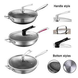 Honeycomb Coating Cooking 304/316 Stainless Steel 32 Cm Frying Pan With Handle Non-stick Fry Pan Wok Pan