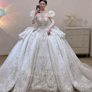 Robes de mariée populaires de style robe de bal pour femmes, col rond, ornées de perles et de paillettes, Vestido De Novia Lsjj100 - Product Image 2