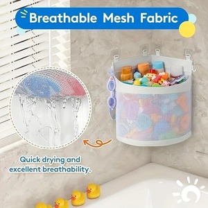 Organizador de Baño Colgante de Esquina de Gran Capacidad con Malla para Juguetes de Bañera - Con 4 Ganchos Adhesivos - Product Image 3