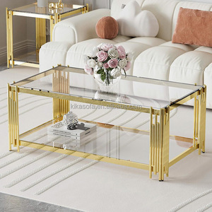 Small CBM Fast Delivery Midcentury Golden Stainless Steel Frame Tempered <strong>Glass</strong> Top Storage <strong>Coffee</strong> <strong>Table</strong> for Living Room - Product Image 6