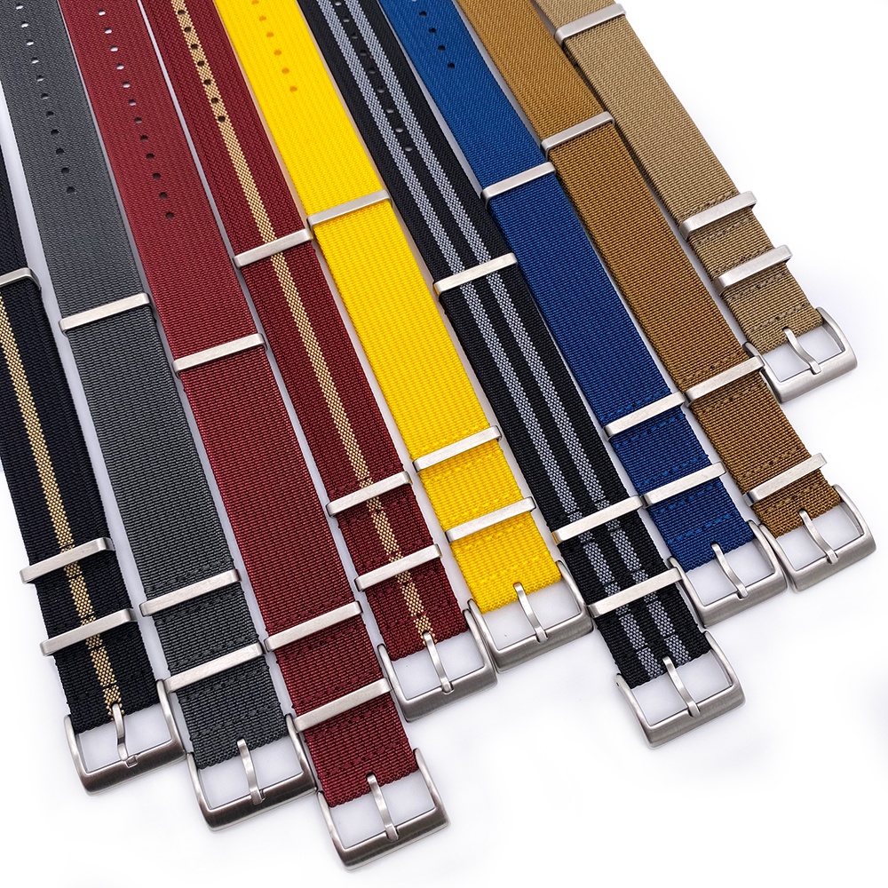 Custom Wholesale Single Pass Nylon Watch Band 18mm 19mm 20mm 21mm 22mm 24mm Braid Ballistic Fabric Ribbed Nylon Watch Strap