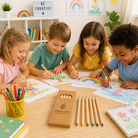 Ensemble de 6 crayons de couleur miniatures dans une boîte en papier kraft, crayons de couleur en bois non toxiques pour enfants, idéal pour les écoles et les voyages