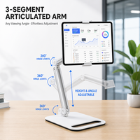 Support de téléphone de bureau en alliage d'aluminium, bras rotatif à 360°, support de tablette réglable de 4 à 12,9 pouces, moule privé, OEM, vente en gros