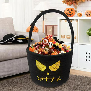 Panier de rangement en corde de coton tressé à la main, série Halloween, sac à bonbons pour enfants, sac citrouille, seau de bonbons pour Halloween - Product Image 4