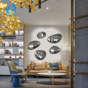 Stainless Steel Wall <b>Mounted</b> Stone Sculpture Irregular Shape Mirrored Water Droplet Modern Art Piece For Home Decor - Product Image 3