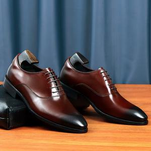 High-end Fashionable Luxurious Business Men's Handcrafted Cow Leather <b>Lace</b>-Up Platform Shoes with <b>Elastic</b> Band - Product Image 4