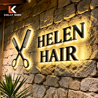 Enseigne Kelly personnalisée pour salon de coiffure intérieur/extérieur, enseignes LED 3D, peinture cuite, étanche, enseigne de barbier, logo mural, panneau signalétique