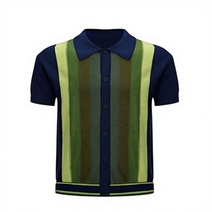 Camisa de Verano para Hombre, de Punto a Rayas, Manga Corta, con Botones, Estilo Vintage, Informal de Negocios, Lavable, de Algodón Transpirable, con Logotipo en la Parte Posterior del Cuello, 180g, para Uso Diario - Product Image 2