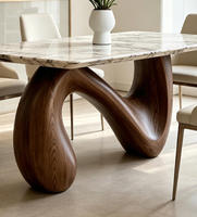 Ensemble de table à manger STG moderne en bois massif rustique à bord naturel et plateau en pierre frittée pour villa, 6 places