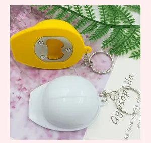 Mini Helmet Key Chain Bottle Opener Safety Helmet Keychain Plastic Construction Engineer Hel-met Shape Key Holder Bottle Opener