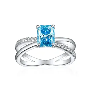 Silver Women Blue Cubic Zirconia Stone Rings Rhodium Plated Twisted Sterling Silver Fashion Rings for Women