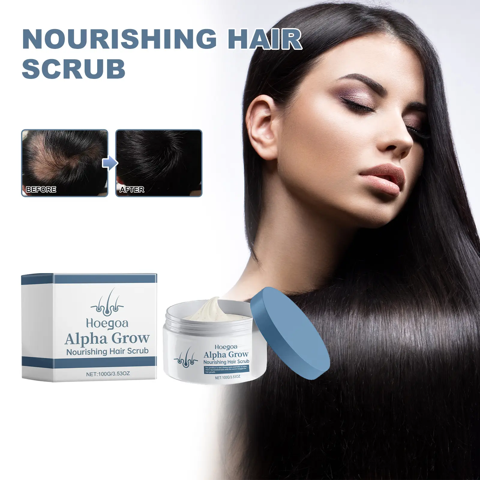 Hoepave Alpha tumbuh nutrisi rambut Scrub ketombe perawatan kulit kepala detoksifikasi Scrub kulit kepala Exfoliator rambut Scalp Scrub