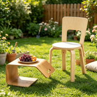 Ensemble de meubles de salon minimaliste et simple en contreplaqué courbé en forme de C, table d'appoint et chaise de loisirs, style nordique moderne, pour salon, balcon, jardin, extérieur