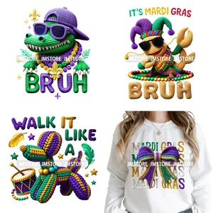 Autocollants DTF thermocollants lavables pour vêtements, motif Faux Crochet Yarn Mardi Gras Louisiana Festival Carnival, prêts à presser - Product Image 1