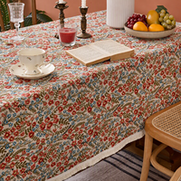 Nappe Jacquard Tissée à Motifs Floraux Style Campagne Européenne Personnalisable avec Franges Décoratives pour Usage Domestique, Vente en Gros et Revendeurs