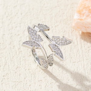 Linked Butterfly Full Micro Pave Crystal Open <b>Adjustable</b> <b>Ring</b> Gold <b>Silver</b> Plated Brass Statement <b>Rings</b> For Women - Product Image 5