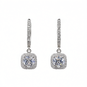 เอล คอสต้าต่างหูทองคำขาวทรงหยดน้ำ ประดับเพชรทรงสี่เหลี่ยม สำหรับผู้หญิง เครื่องประดับแฟชั่นงานแต่งงาน สไตล์คลาสสิก E657 - Product Image 1