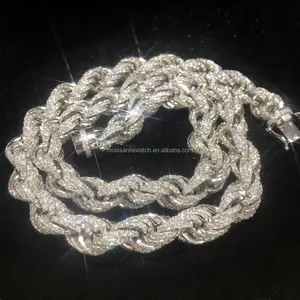 Custom Hip Hop 925 Sterling Silver Full Iced Out Moissanite Diamond 12mm Silver Rope Chain Necklace Men's Necklace