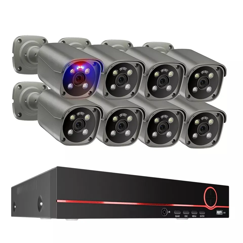 Câmera de segurança detecção humana 8mp, conjunto de visão noturna ip nvr 4k poe, câmera de 2 vias